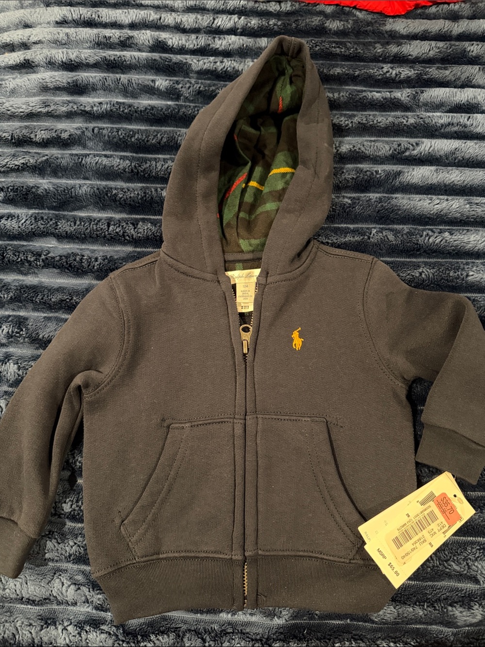 Polo Ralph Lauren Baby Hoodie 12M Navy Plaid NWT